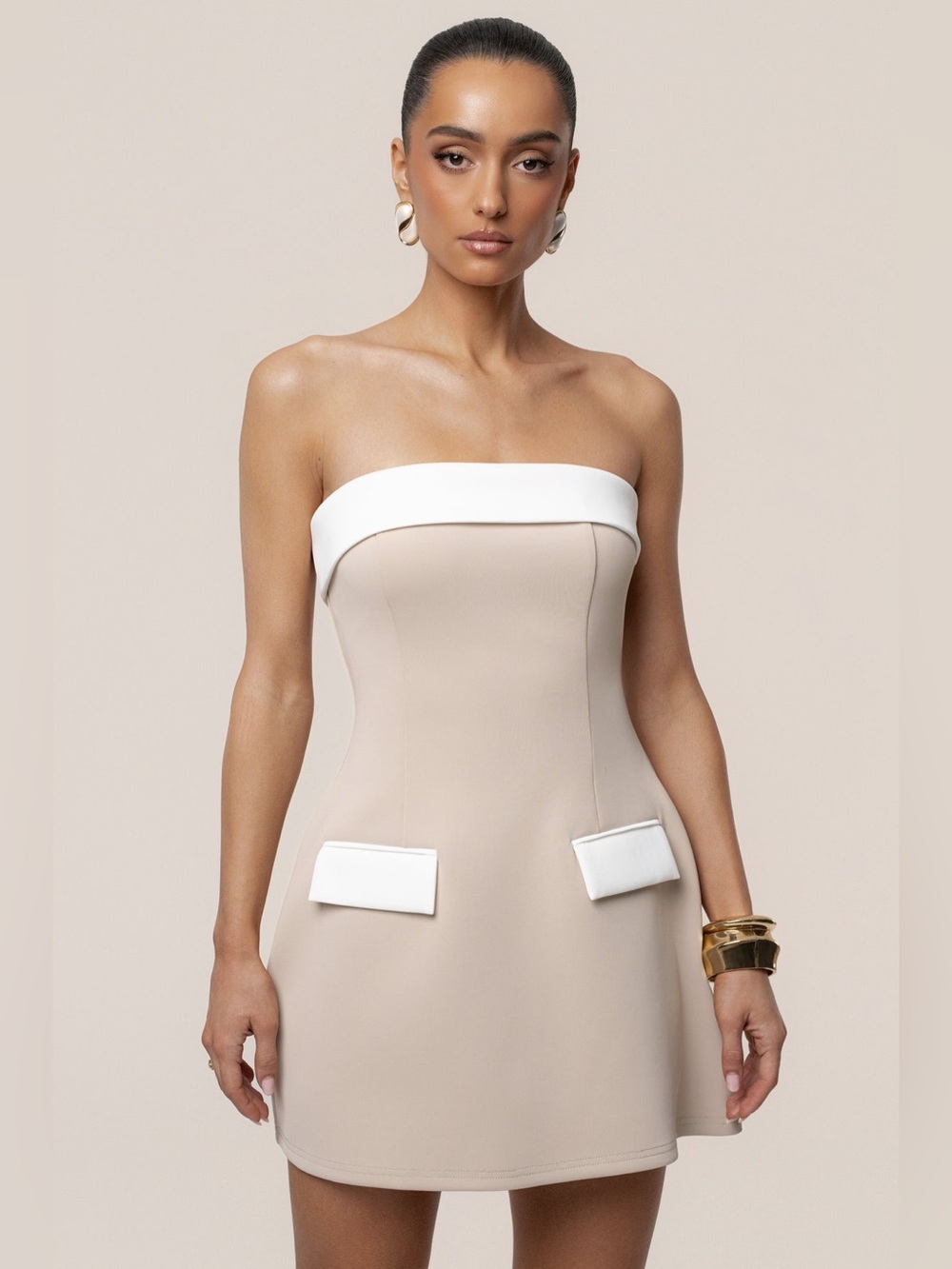 JLuxLabel Beige Midnight Toast Mini Dress Size Small NWT